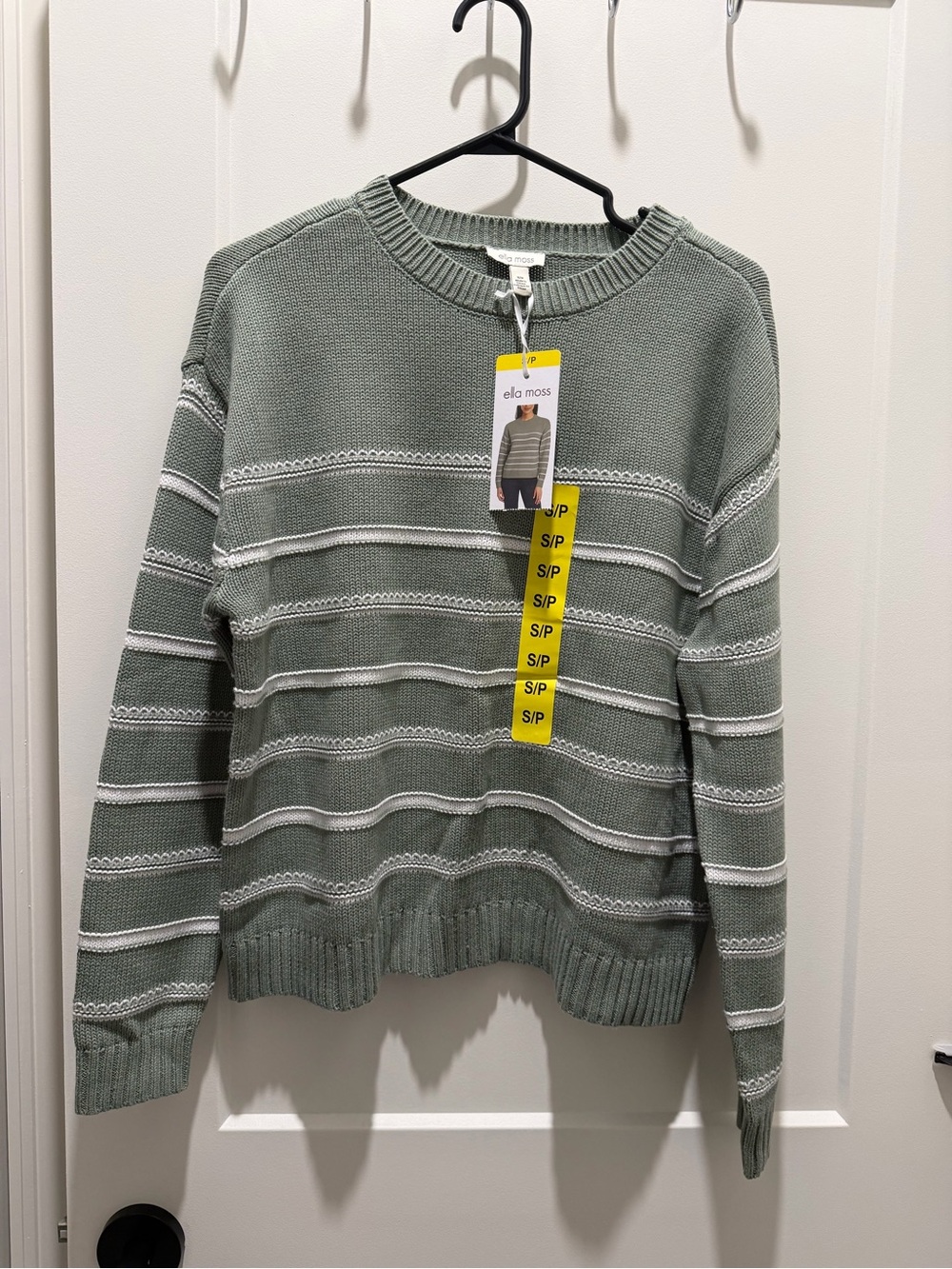 Ella Moss Sage Green Striped Knit Sweater